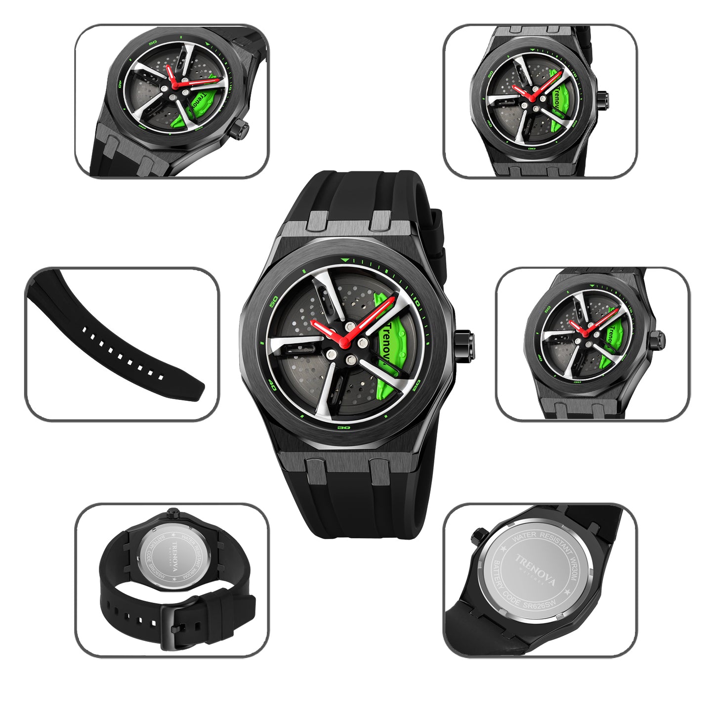 Trenova Spinning Car Watch Green